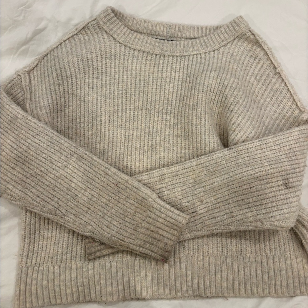 American Eagle Outfitters Cream Ribbed Sweater